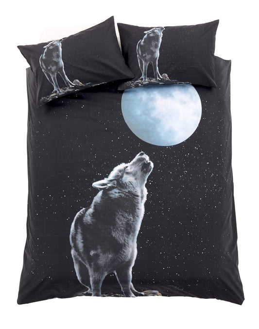 Duvet Cover Set Moonlight Wolf 3D Photo Panel Design Cotton Rich