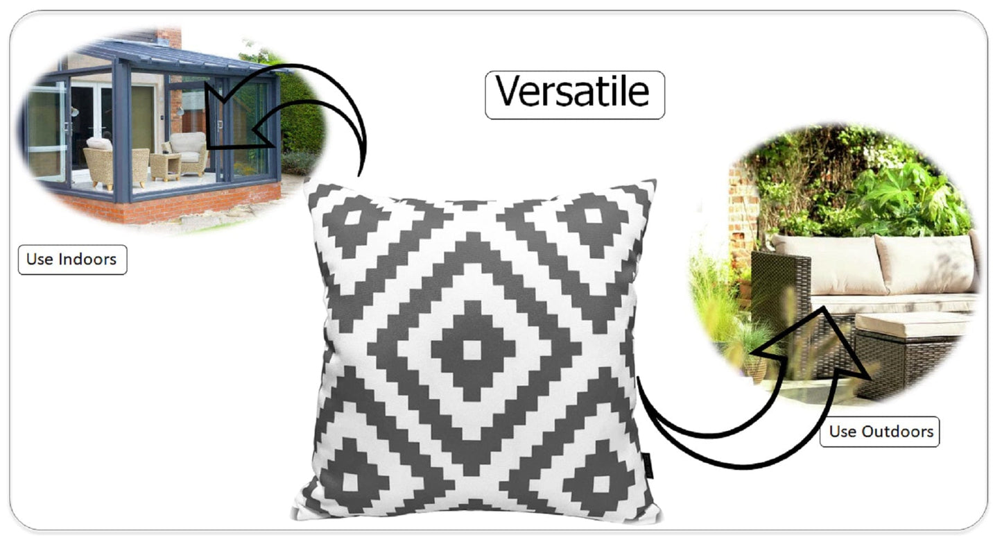 OLIVIA ROCCO Nairobi Charcoal Waterproof Cushion Covers 43 x 43 Cm Reversible Breathable Indoor Outdoor Patio Garden Sofa Bed Chair