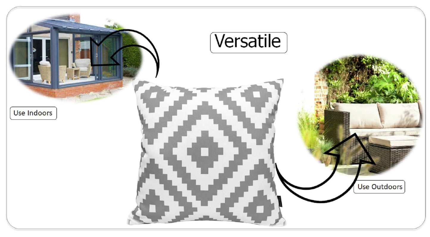 OLIVIA ROCCO Nairobi Silver Waterproof Cushion Covers 43 x 43 cm Reversible Indoor Outdoor Breathable Patio Garden Sofa Bed Chair
