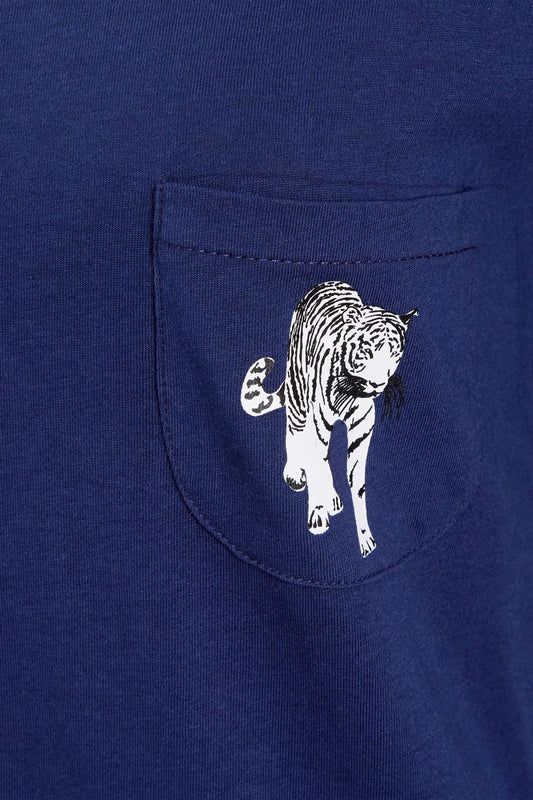 OLIVIA ROCCO Navy Tiger Print Pajama Set For Women 100 Percent Soft Cotton Relaxed Fit Nightwear Multiple Sizes Breathable Jersey Loungewear