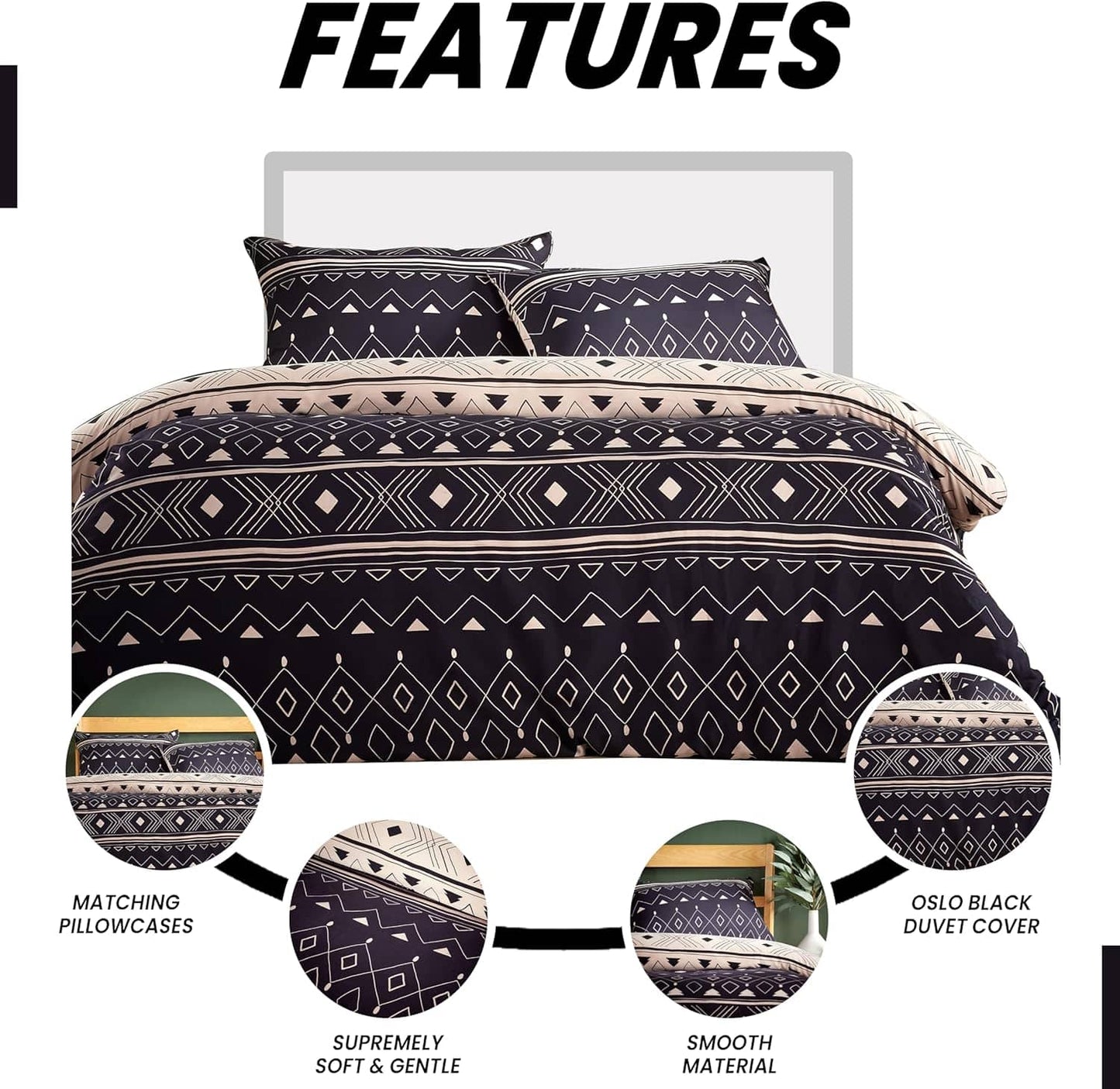 OLIVIA ROCCO Oslo Black Flannel Duvet Cover Set With Pillowcases Designed In England Super Soft Multiple Sizes Available