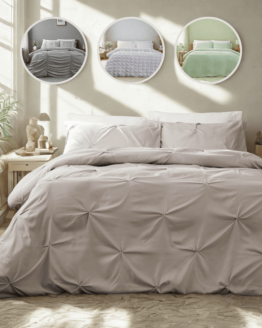 OLIVIA ROCCO Textured Pintuck Ruffles Pleated Microfibre Duvet Cover Set With Pillowcases Soft Breathable Easy Care Bedding