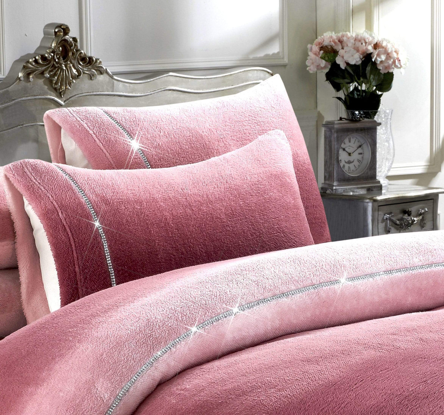 OLIVIA ROCCO Ombre Teddy Fleece Duvet Set With Diamante Detailing Two-Tone Luxury Bedding Available In Single Double King Sizes
