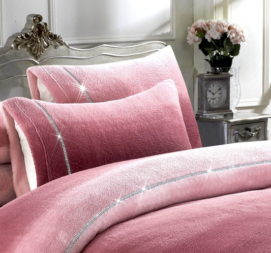 OLIVIA ROCCO Ombre Teddy Fleece Duvet Set With Diamante Detailing Two-Tone Luxury Bedding Available In Single Double King Sizes