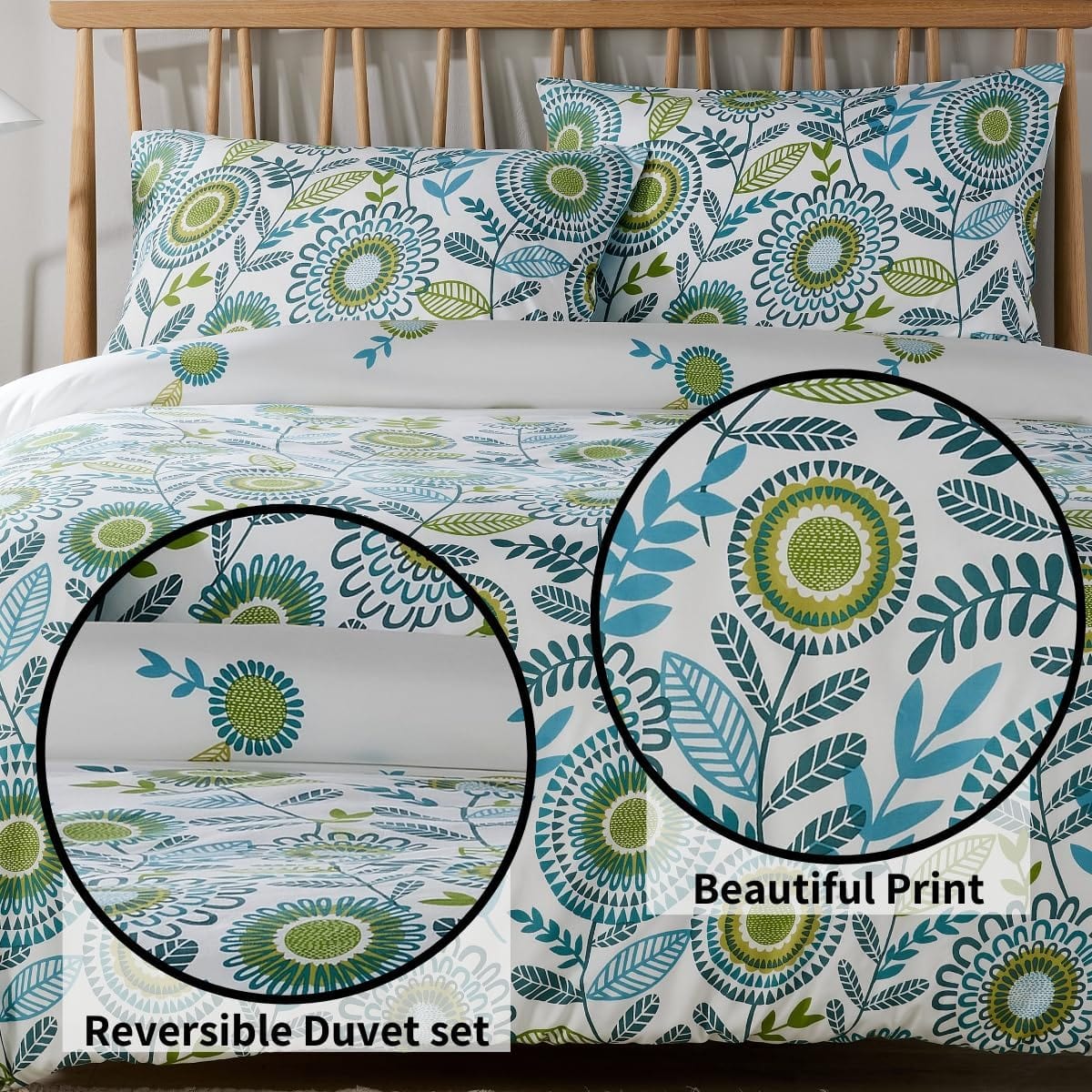 OLIVIA ROCCO Opulence Teal Printed Reversible Duvet Cover Set With Button Closure Single Double King Durable Polyester Blend Comfort Bedding