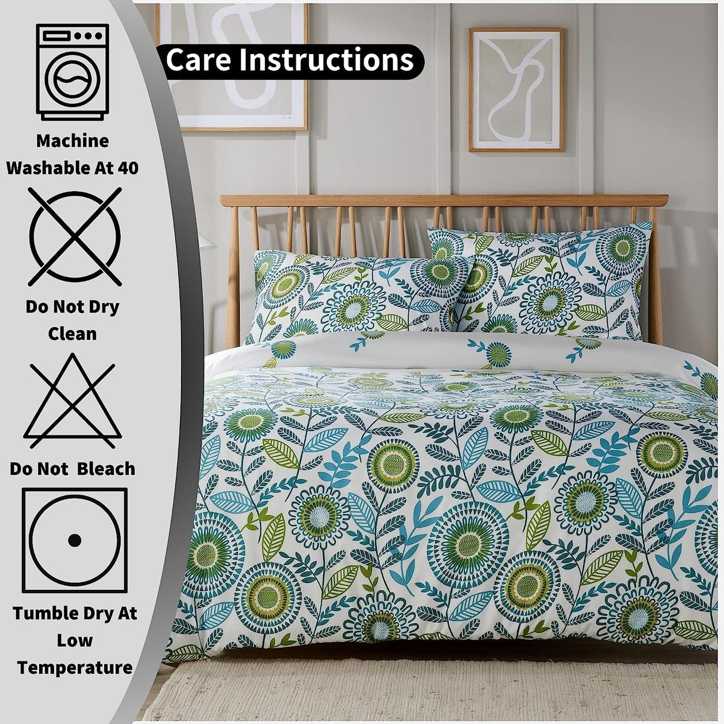 OLIVIA ROCCO Opulence Teal Printed Reversible Duvet Cover Set With Button Closure Single Double King Durable Polyester Blend Comfort Bedding