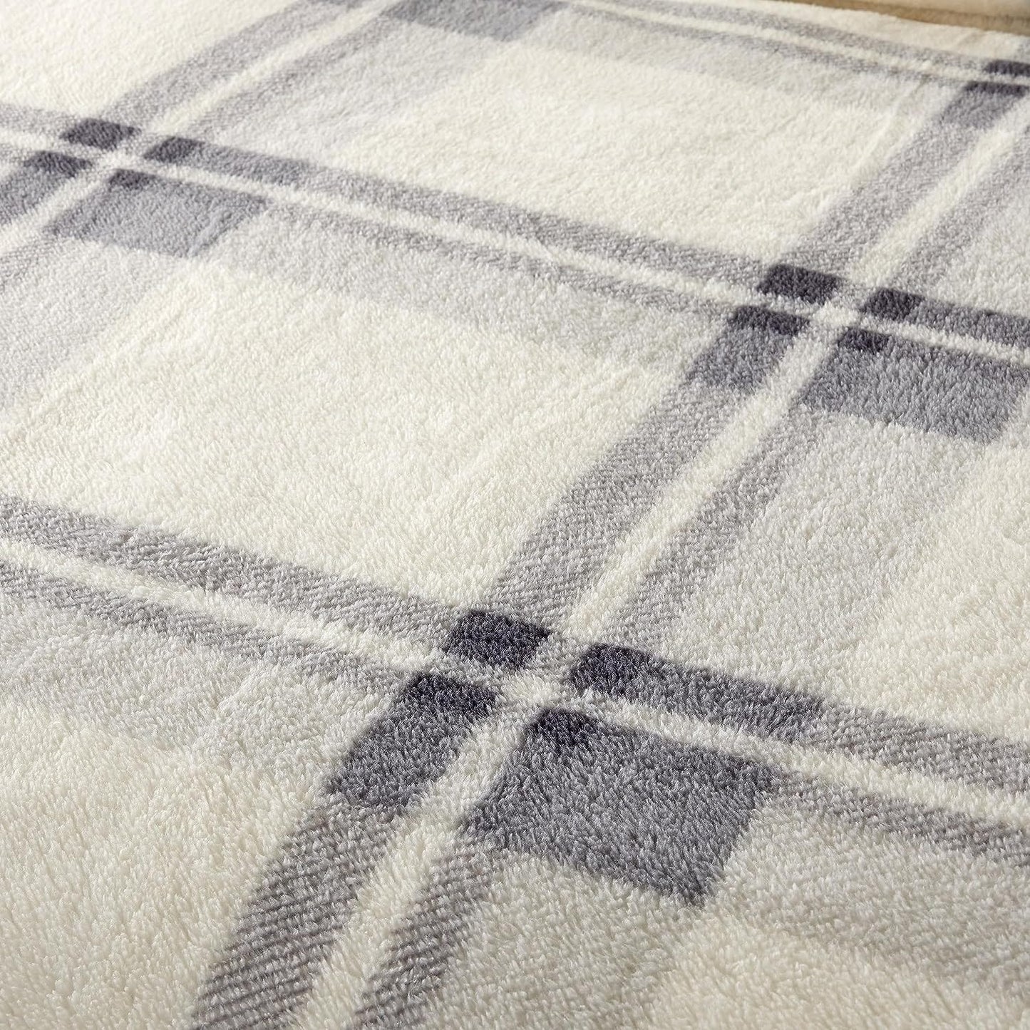 OLIVIA ROCCO Orkney Check Fleece Duvet Set Grey Green Polyester Super Soft Single Double King Luxurious Bedding With Pillowcases