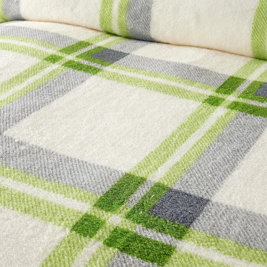 OLIVIA ROCCO Orkney Check Fleece Duvet Set Grey Green Polyester Super Soft Single Double King Luxurious Bedding With Pillowcases