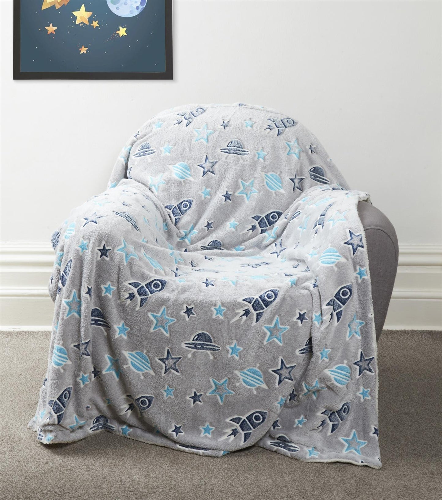 Outer Space Glow In The Dark Teddy Fleece Duvet Set For Children