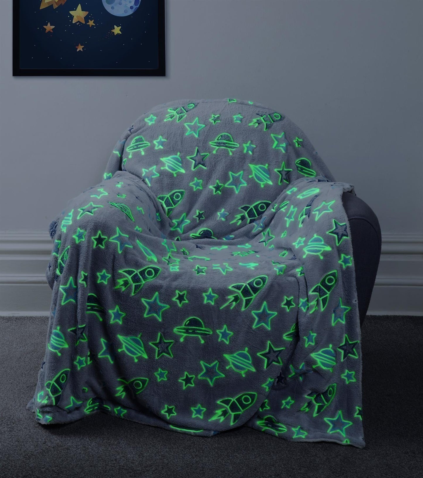 Outer Space Glow In The Dark Teddy Fleece Duvet Set For Children