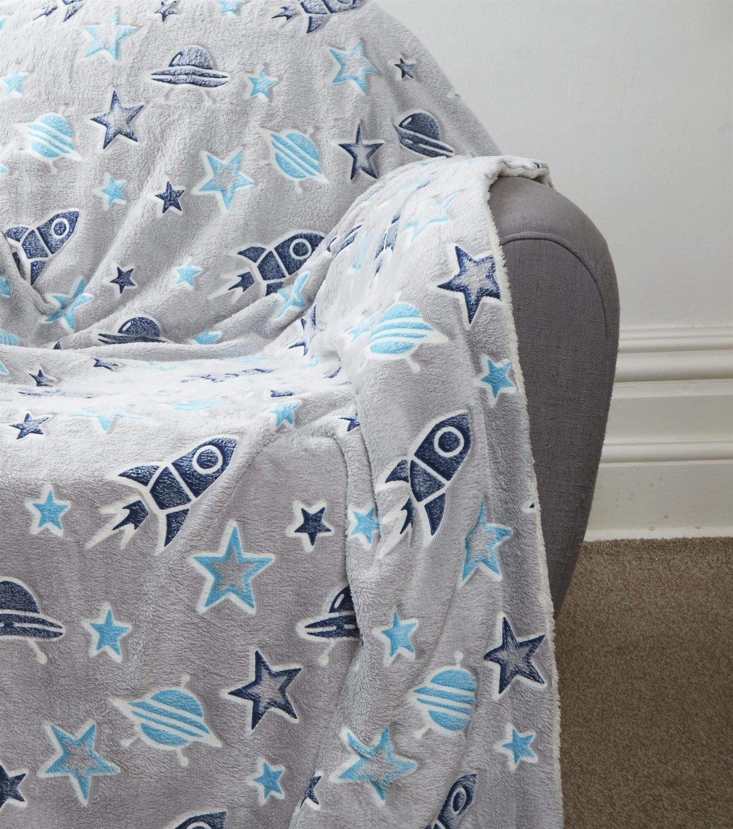 Outer Space Glow In The Dark Teddy Fleece Duvet Set For Children