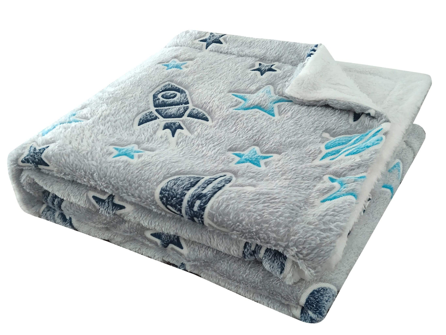 Outer Space Glow In The Dark Teddy Fleece Duvet Set For Children