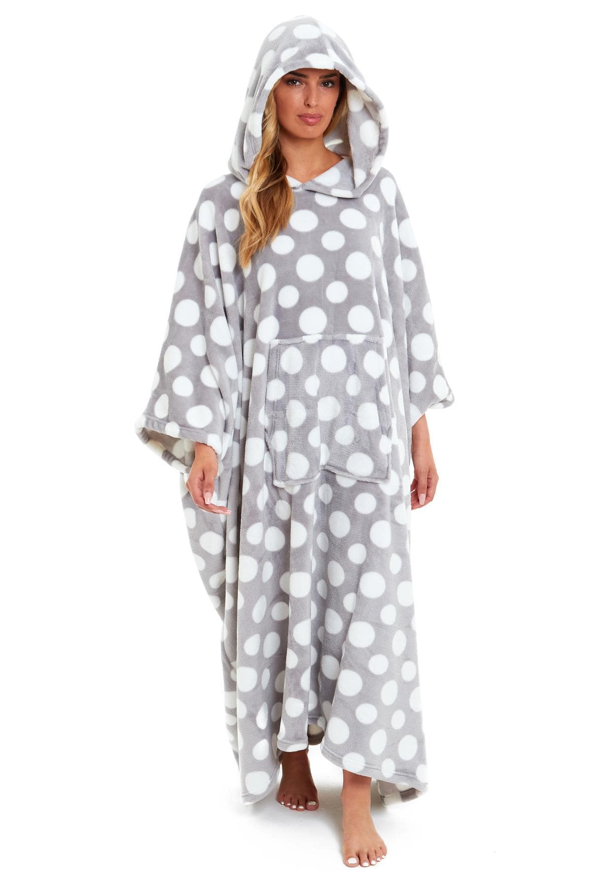 OLIVIA ROCCO Oversized Hooded Fleece Poncho Blanket Stars Polka Dots Wearable Plush Blanket Front Pocket For Adults Indoor Outdoor
