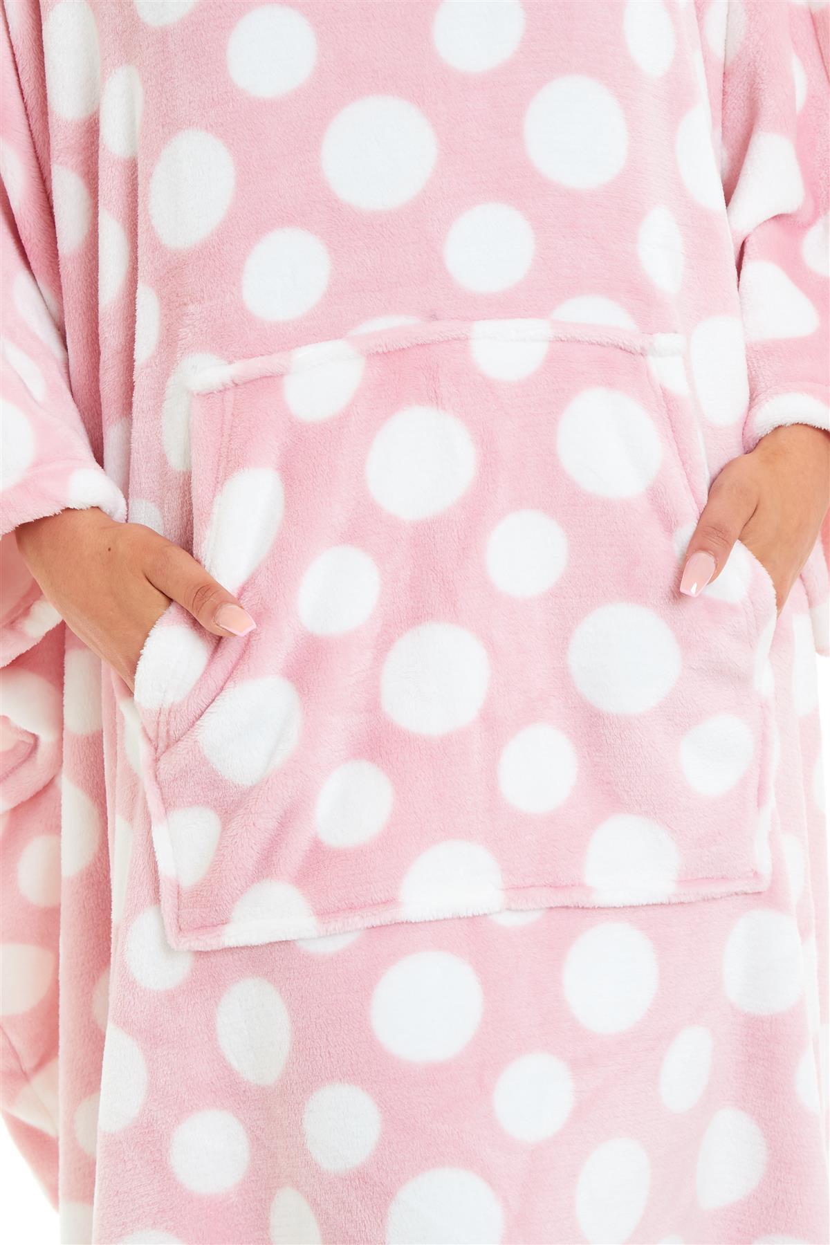 OLIVIA ROCCO Oversized Hooded Fleece Poncho Blanket Stars Polka Dots Wearable Plush Blanket Front Pocket For Adults Indoor Outdoor