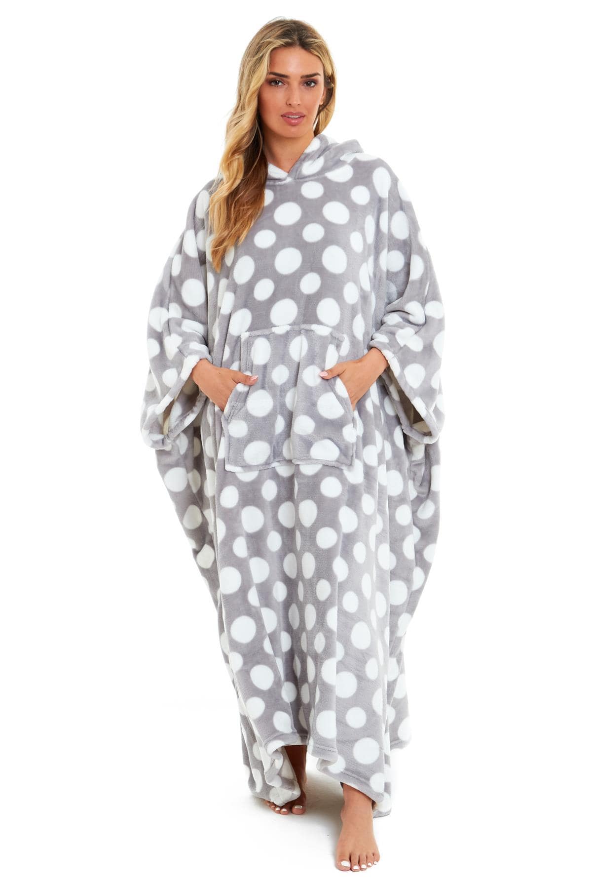 OLIVIA ROCCO Oversized Hooded Fleece Poncho Blanket Stars Polka Dots Wearable Plush Blanket Front Pocket For Adults Indoor Outdoor