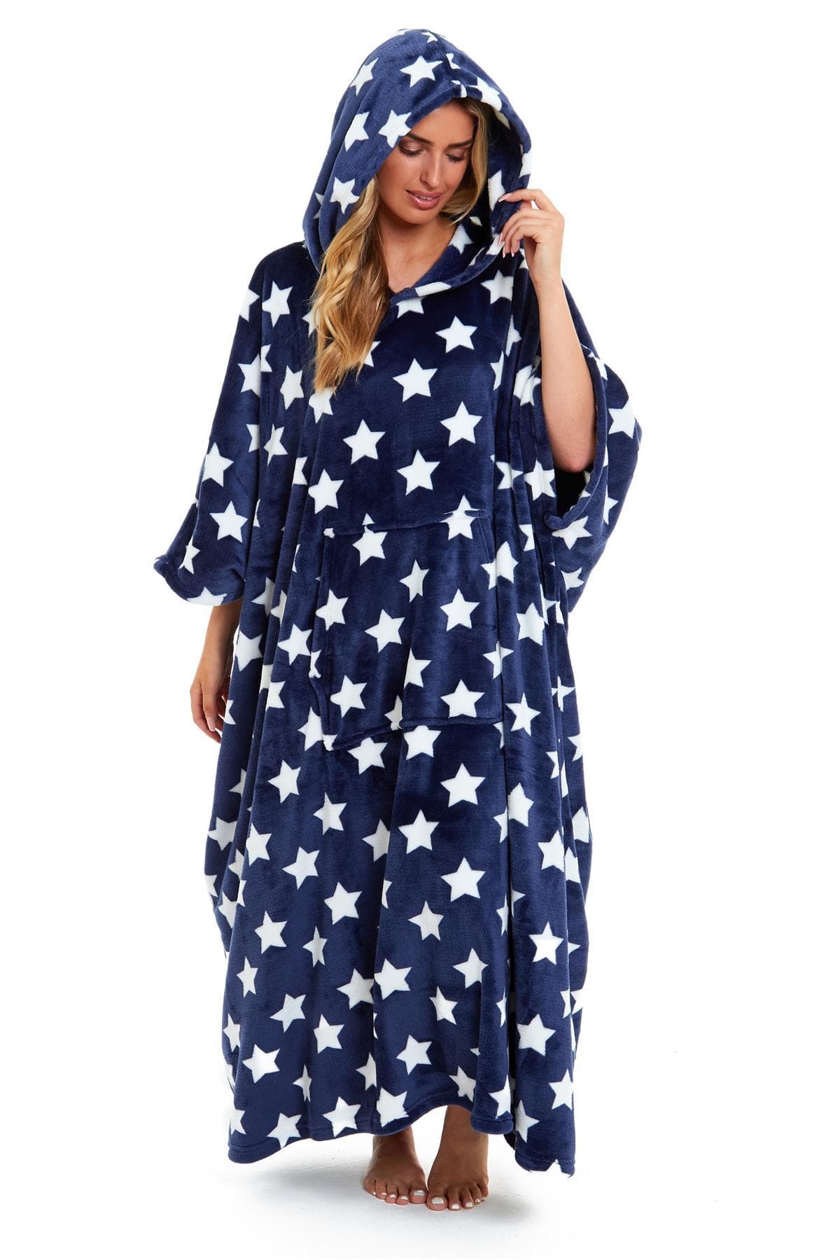 OLIVIA ROCCO Oversized Hooded Fleece Poncho Blanket Stars Polka Dots Wearable Plush Blanket Front Pocket For Adults Indoor Outdoor