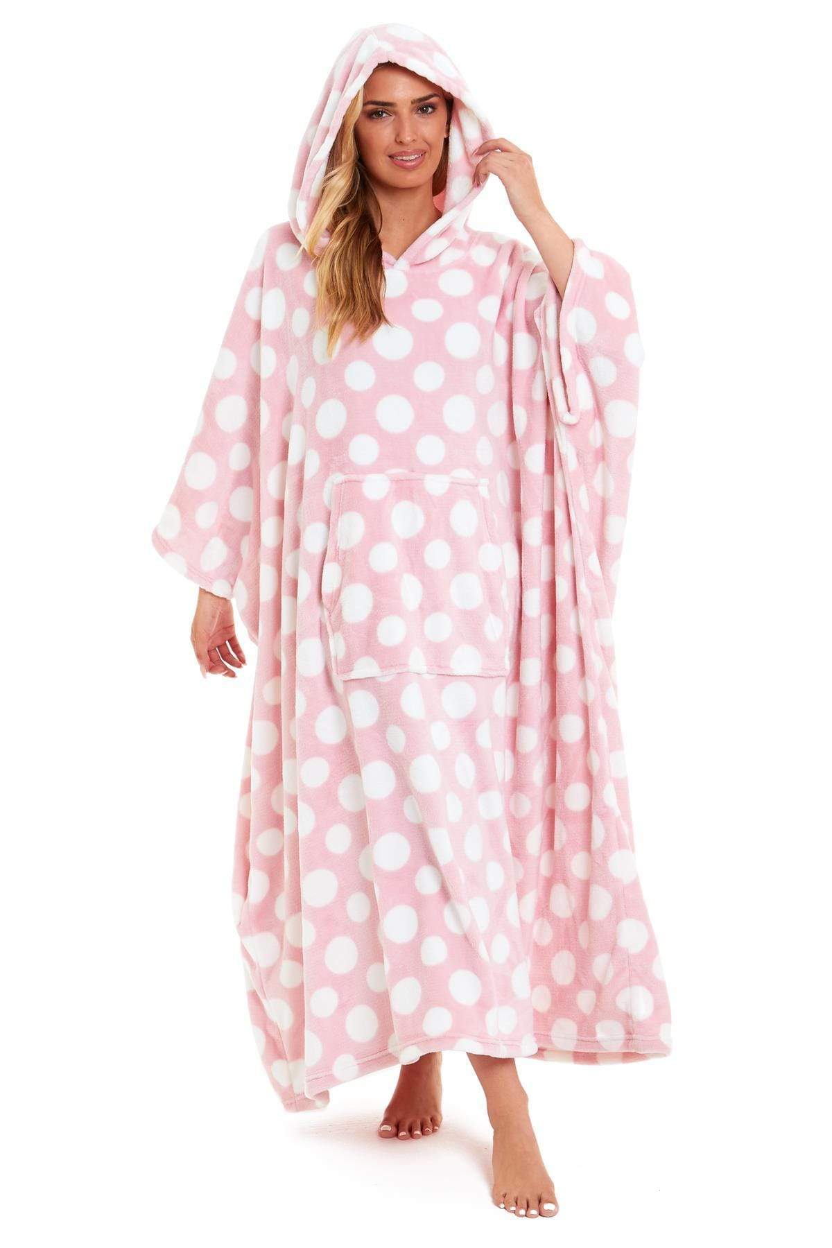 OLIVIA ROCCO Oversized Hooded Fleece Poncho Blanket Stars Polka Dots Wearable Plush Blanket Front Pocket For Adults Indoor Outdoor