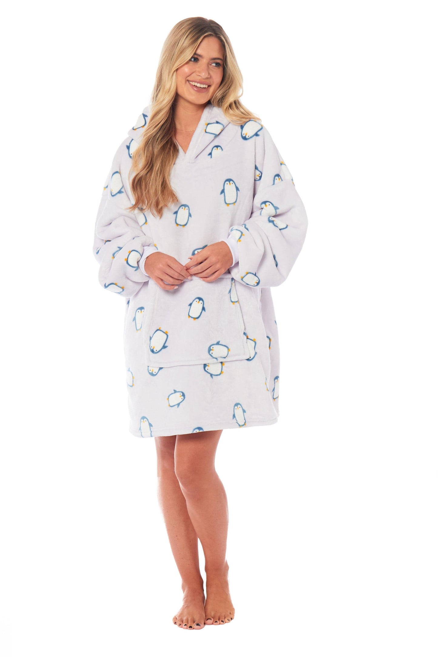 OLIVIA ROCCO Oversized Penguin Hooded Blanket Plush Fleece Reversible Sherpa Giant Hoodie Sweatshirt Ultra Soft Flannel Loungewear for Adults and Kids