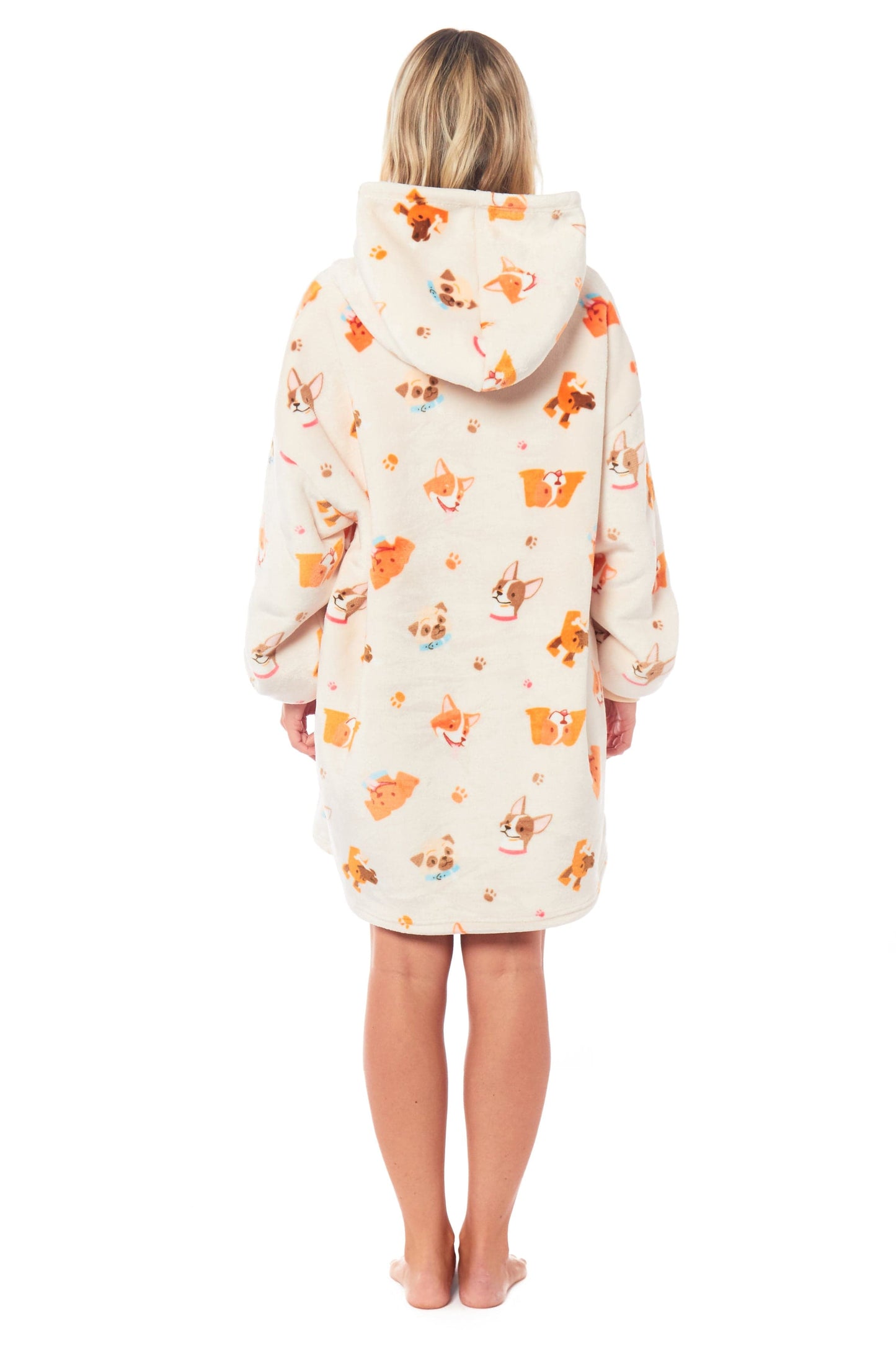 OLIVIA ROCCO Hooded Reversible Sherpa Fleece Blanket Hoodie Oversized Wearable Blanket With Dogs Print For Adults And Kids One Size