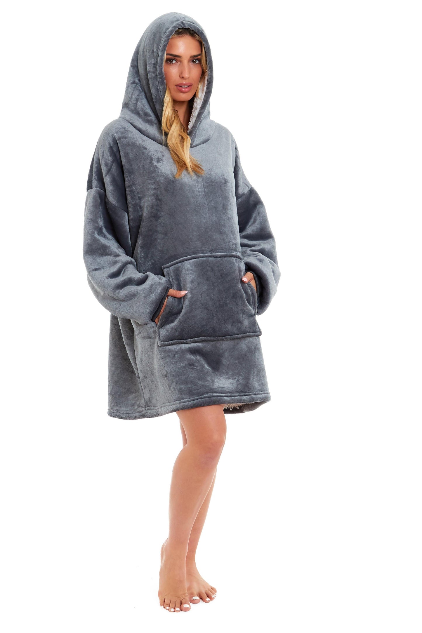 OLIVIA ROCCO Oversized Hooded Blanket Reversible Sherpa Fleece Grey And Pink For Adults And Kids Cozy Plush Wearable Blanket Hoodie