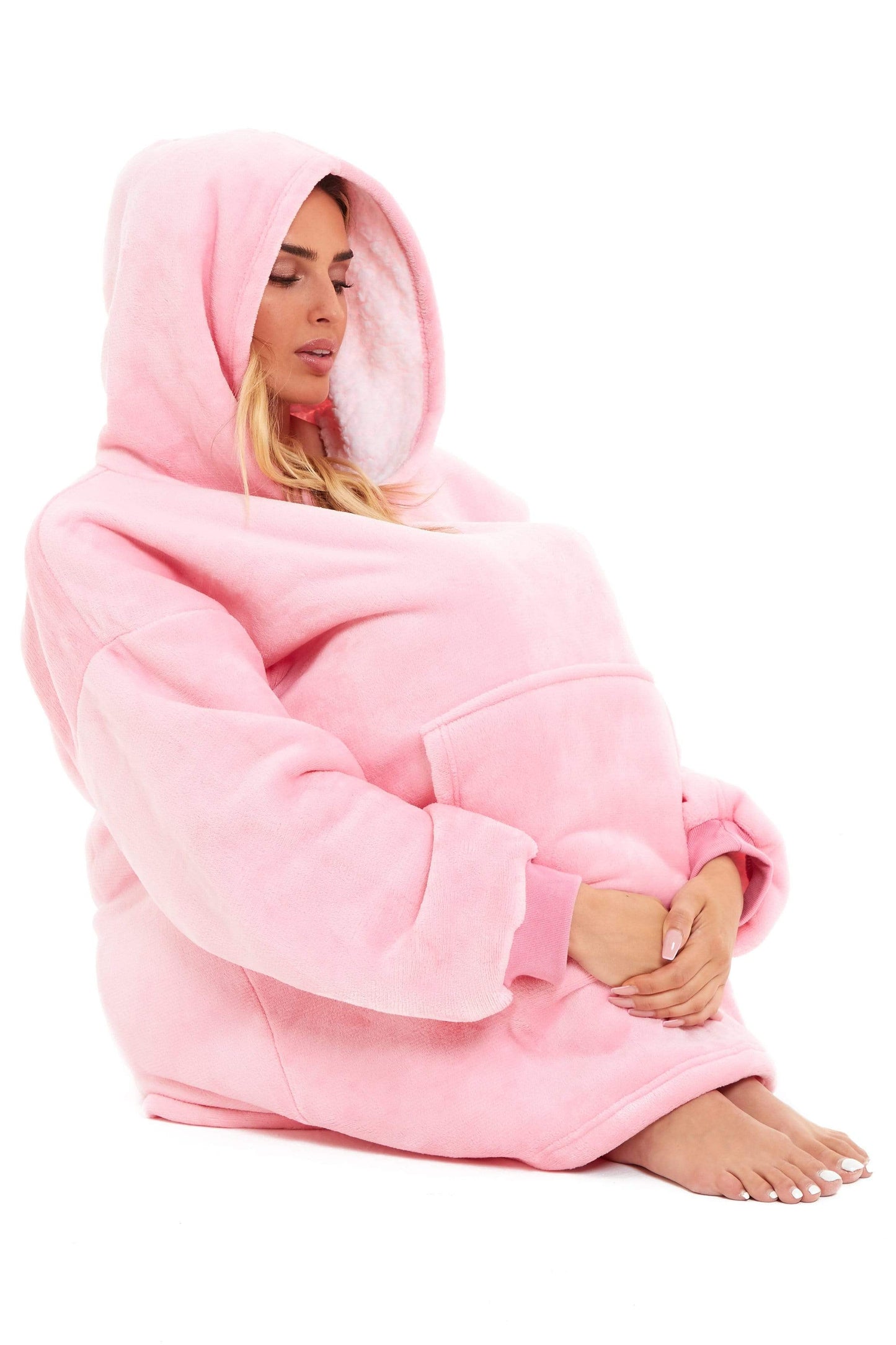 OLIVIA ROCCO Oversized Hooded Blanket Reversible Sherpa Fleece Grey And Pink For Adults And Kids Cozy Plush Wearable Blanket Hoodie