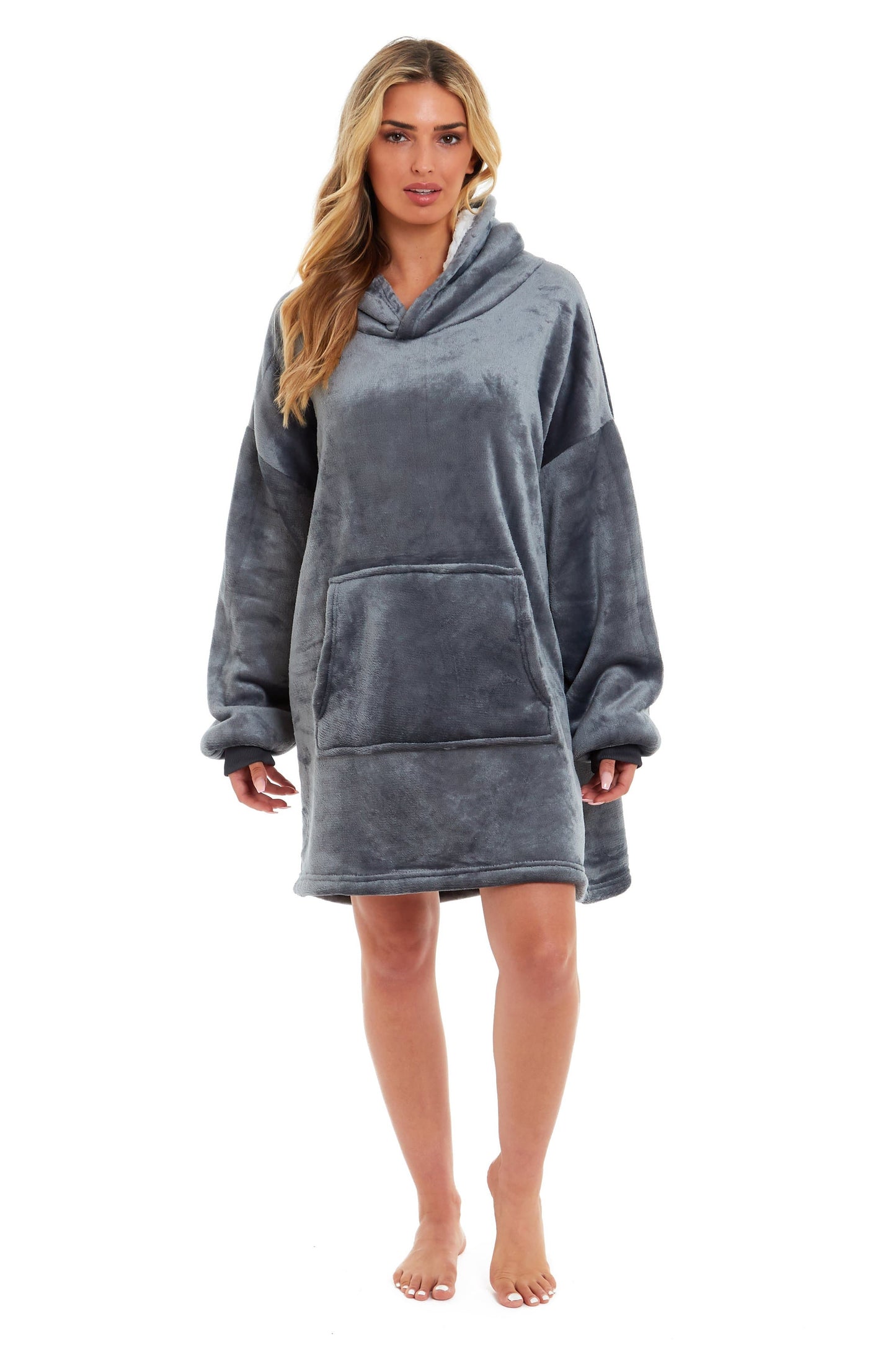 OLIVIA ROCCO Oversized Hooded Blanket Reversible Sherpa Fleece Grey And Pink For Adults And Kids Cozy Plush Wearable Blanket Hoodie
