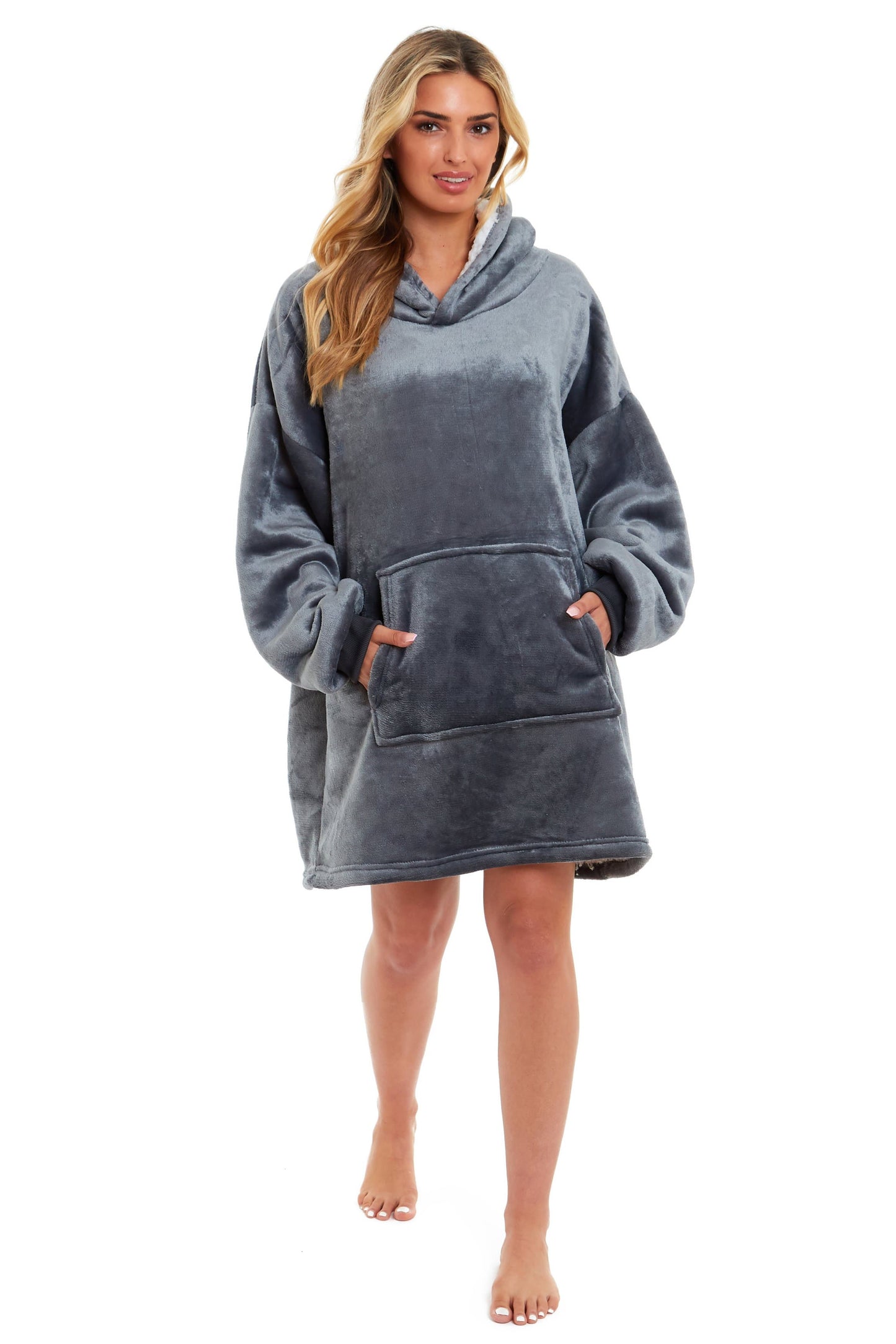 OLIVIA ROCCO Oversized Hooded Blanket Reversible Sherpa Fleece Grey And Pink For Adults And Kids Cozy Plush Wearable Blanket Hoodie