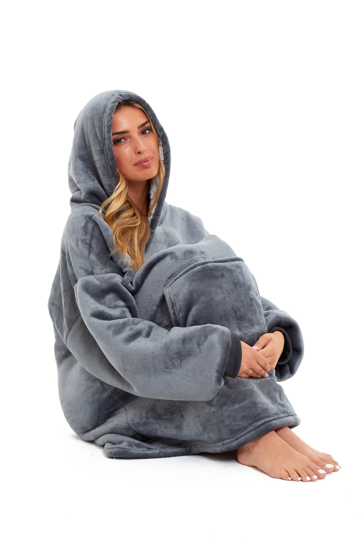 OLIVIA ROCCO Oversized Hooded Blanket Reversible Sherpa Fleece Grey And Pink For Adults And Kids Cozy Plush Wearable Blanket Hoodie