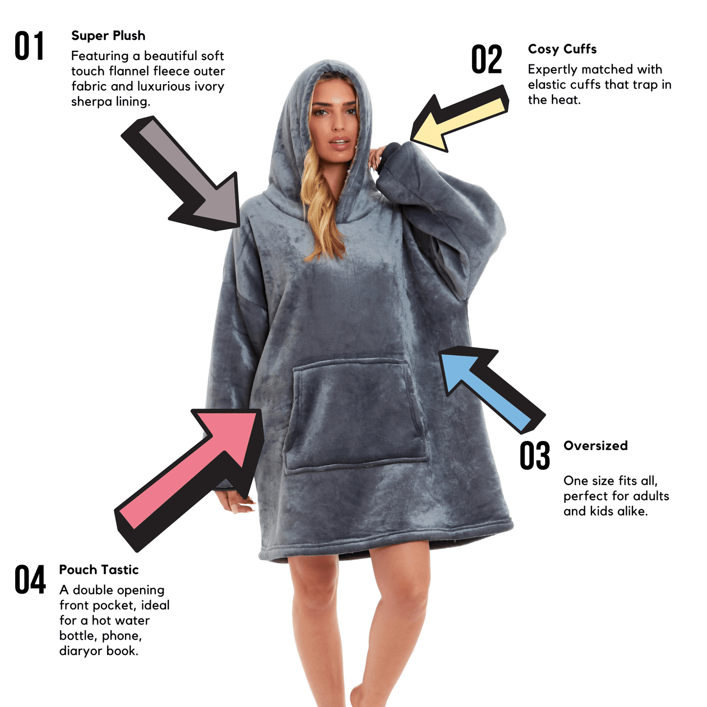 OLIVIA ROCCO Oversized Hooded Blanket Reversible Sherpa Fleece Grey And Pink For Adults And Kids Cozy Plush Wearable Blanket Hoodie