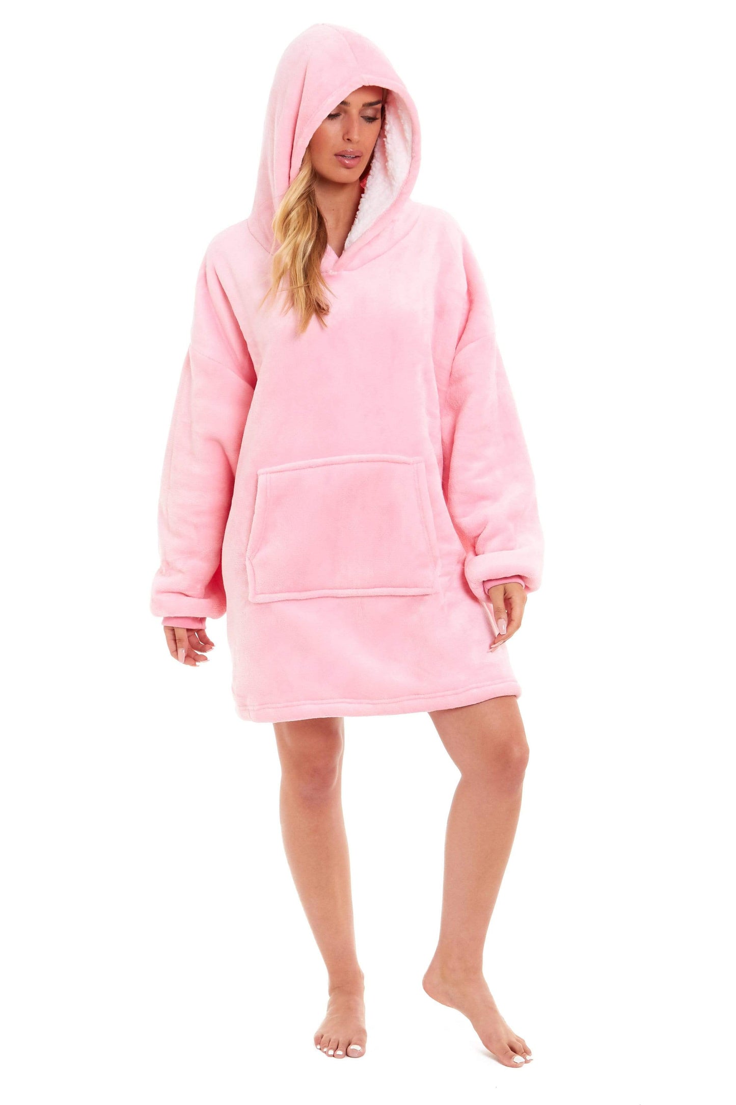 OLIVIA ROCCO Oversized Hooded Blanket Reversible Sherpa Fleece Grey And Pink For Adults And Kids Cozy Plush Wearable Blanket Hoodie