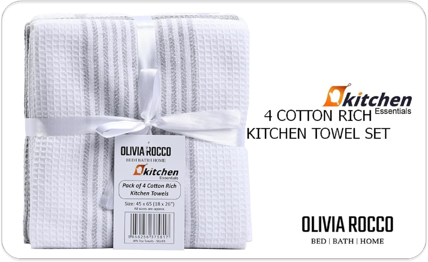 OLIVIA ROCCO Pack Of 4 Green Cotton Tea Towels 65x45 Cm High Absorbency Durable For Drying Dishes And Cleaning Spills For Everyday Kitchen