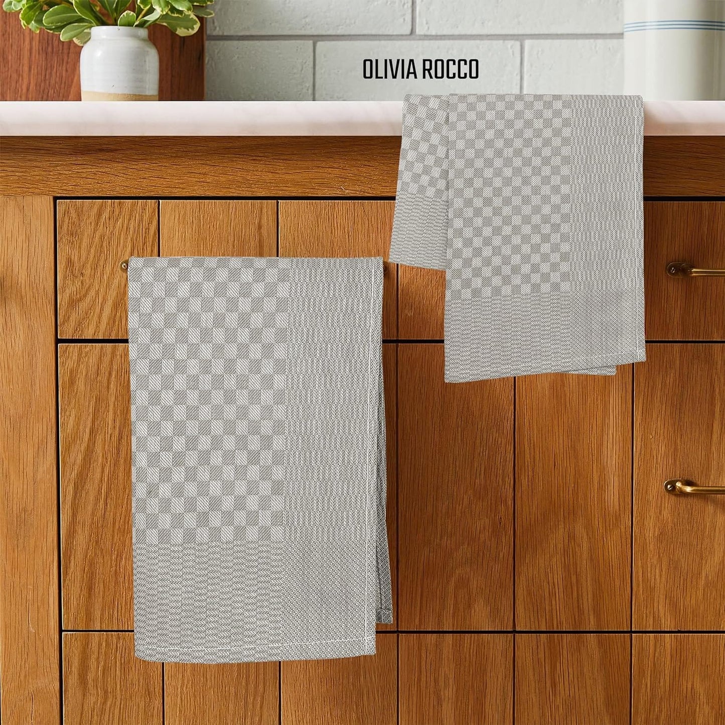 OLIVIA ROCCO Pack Of 5 Large 100 Percent Cotton Tea Towels Quick Dry Check Pattern Dish Cloths For Kitchen Professional Use