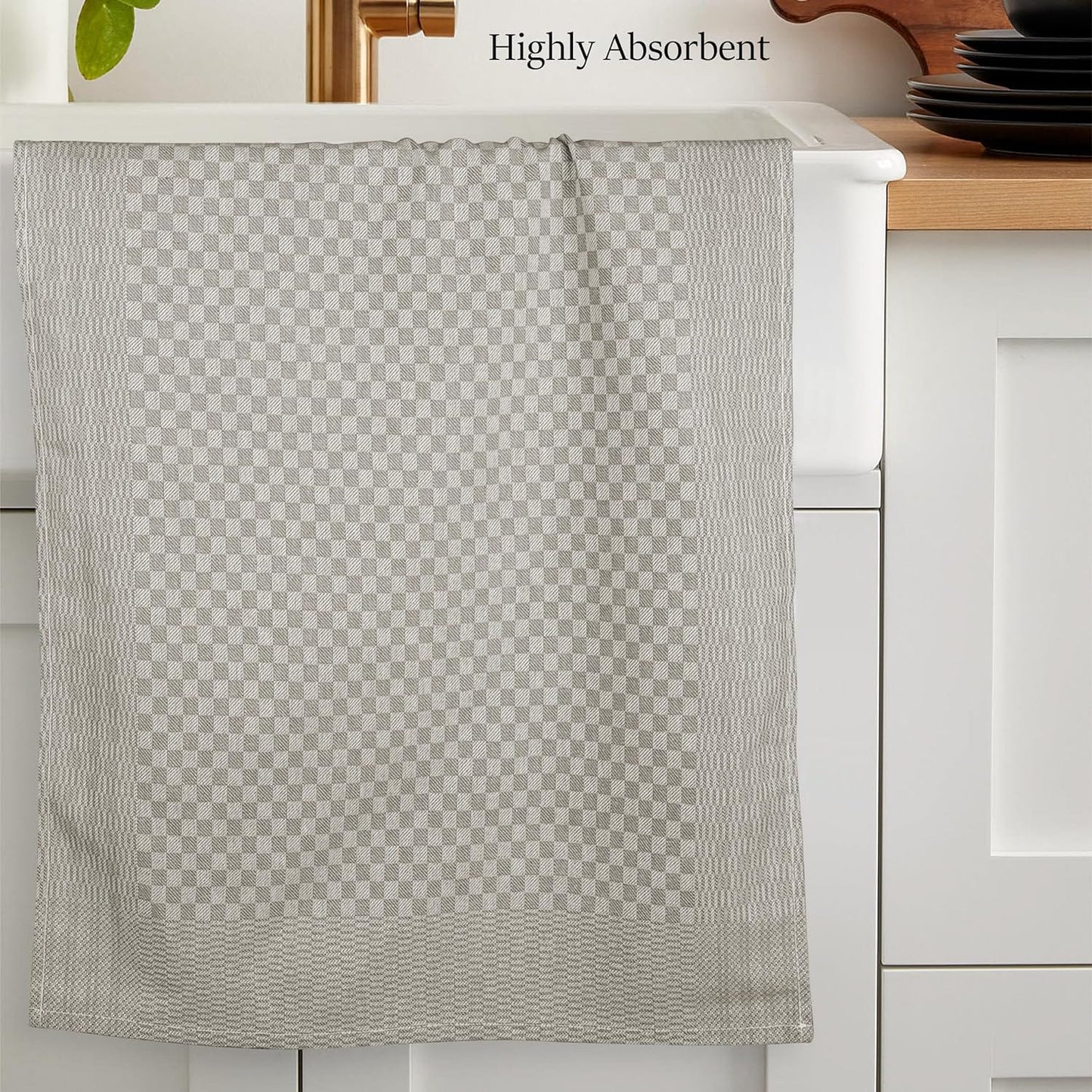 OLIVIA ROCCO Pack Of 5 Large 100 Percent Cotton Tea Towels Quick Dry Check Pattern Dish Cloths For Kitchen Professional Use