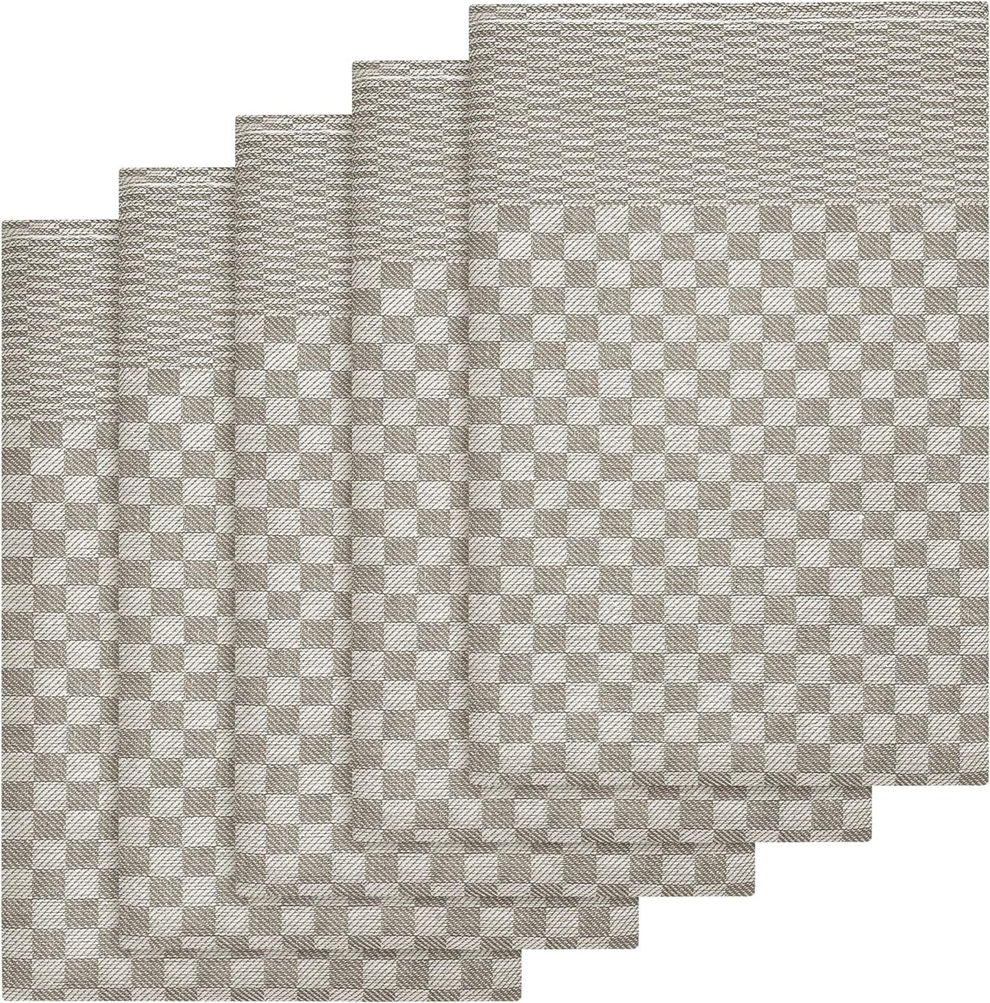 OLIVIA ROCCO Pack Of 5 Large 100 Percent Cotton Tea Towels Quick Dry Check Pattern Dish Cloths For Kitchen Professional Use