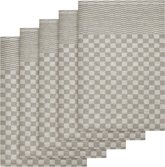 OLIVIA ROCCO Pack Of 5 Large 100 Percent Cotton Tea Towels Quick Dry Check Pattern Dish Cloths For Kitchen Professional Use