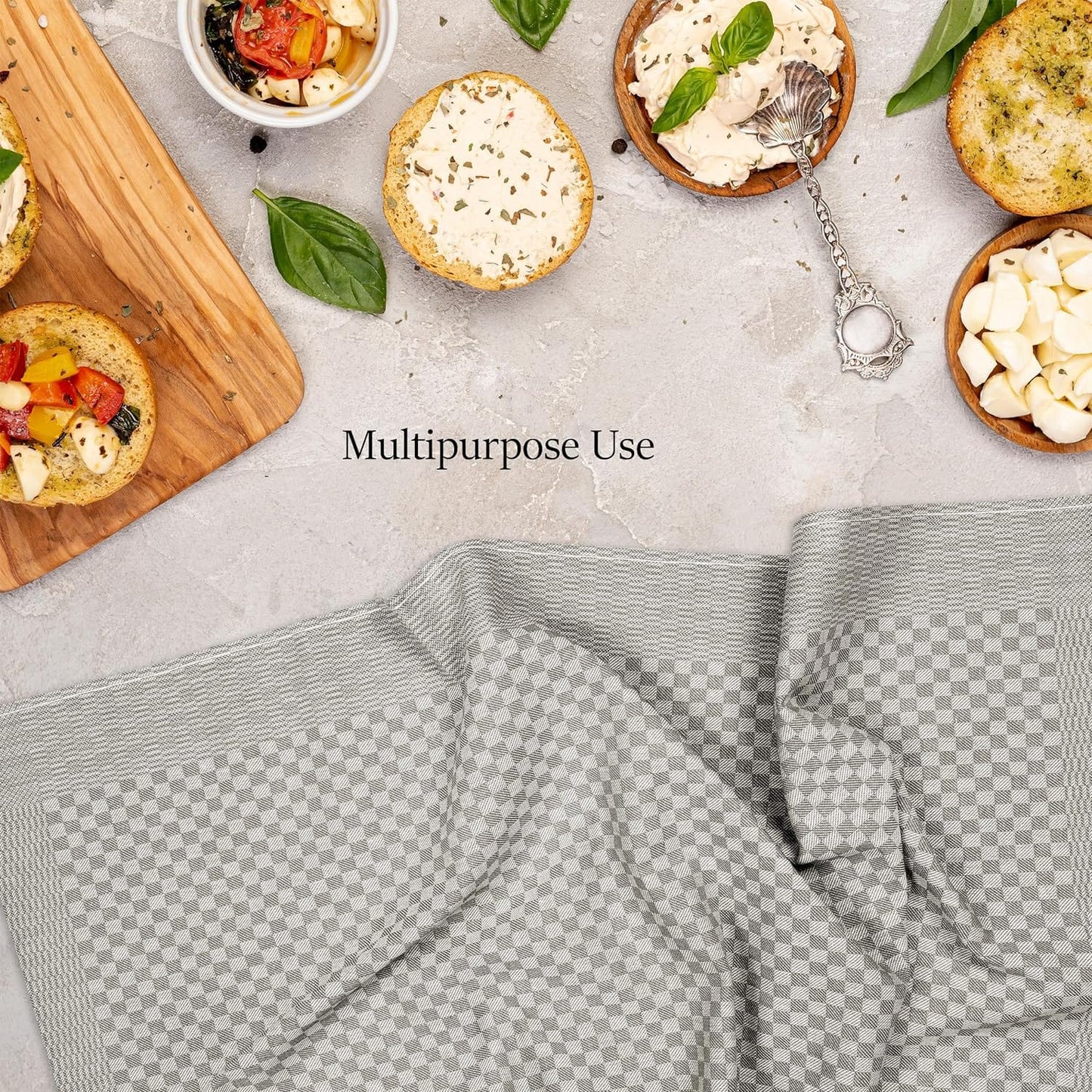 OLIVIA ROCCO Pack Of 5 Large 100 Percent Cotton Tea Towels Quick Dry Check Pattern Dish Cloths For Kitchen Professional Use