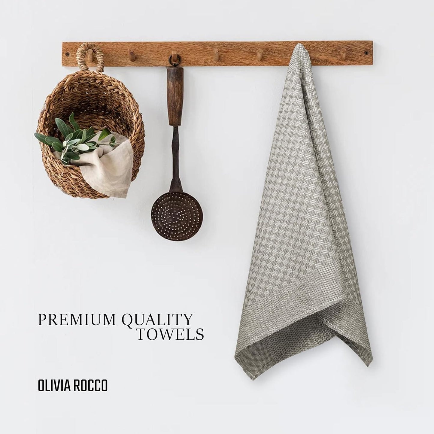 OLIVIA ROCCO Pack Of 5 Large 100 Percent Cotton Tea Towels Quick Dry Check Pattern Dish Cloths For Kitchen Professional Use