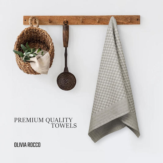 OLIVIA ROCCO Pack Of 5 Large 100 Percent Cotton Tea Towels Quick Dry Check Pattern Dish Cloths For Kitchen Professional Use