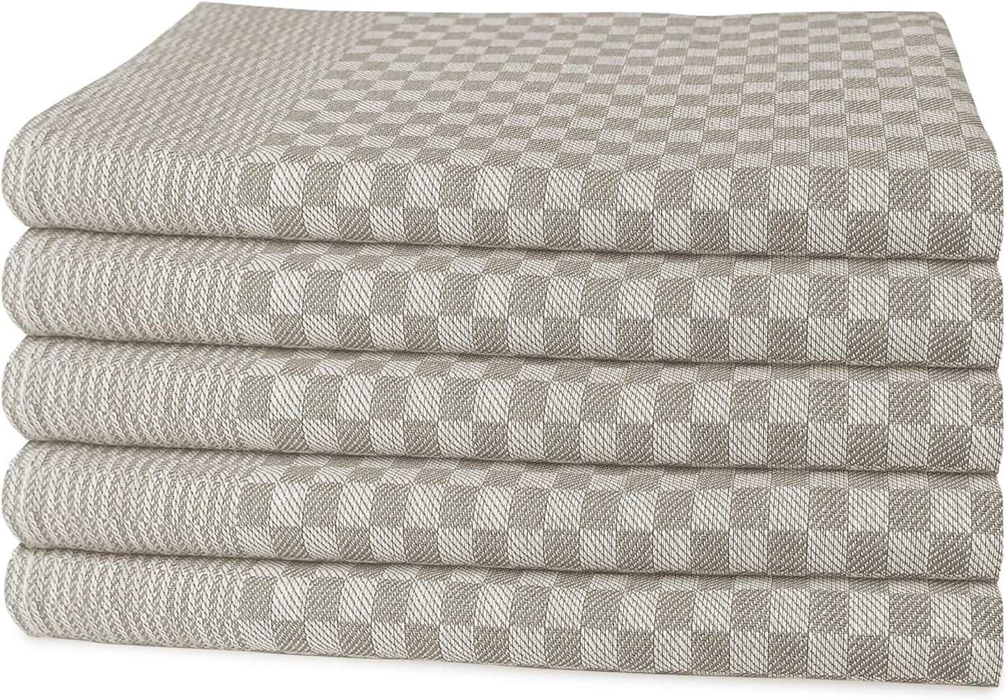 OLIVIA ROCCO Pack Of 5 Large 100 Percent Cotton Tea Towels Quick Dry Check Pattern Dish Cloths For Kitchen Professional Use