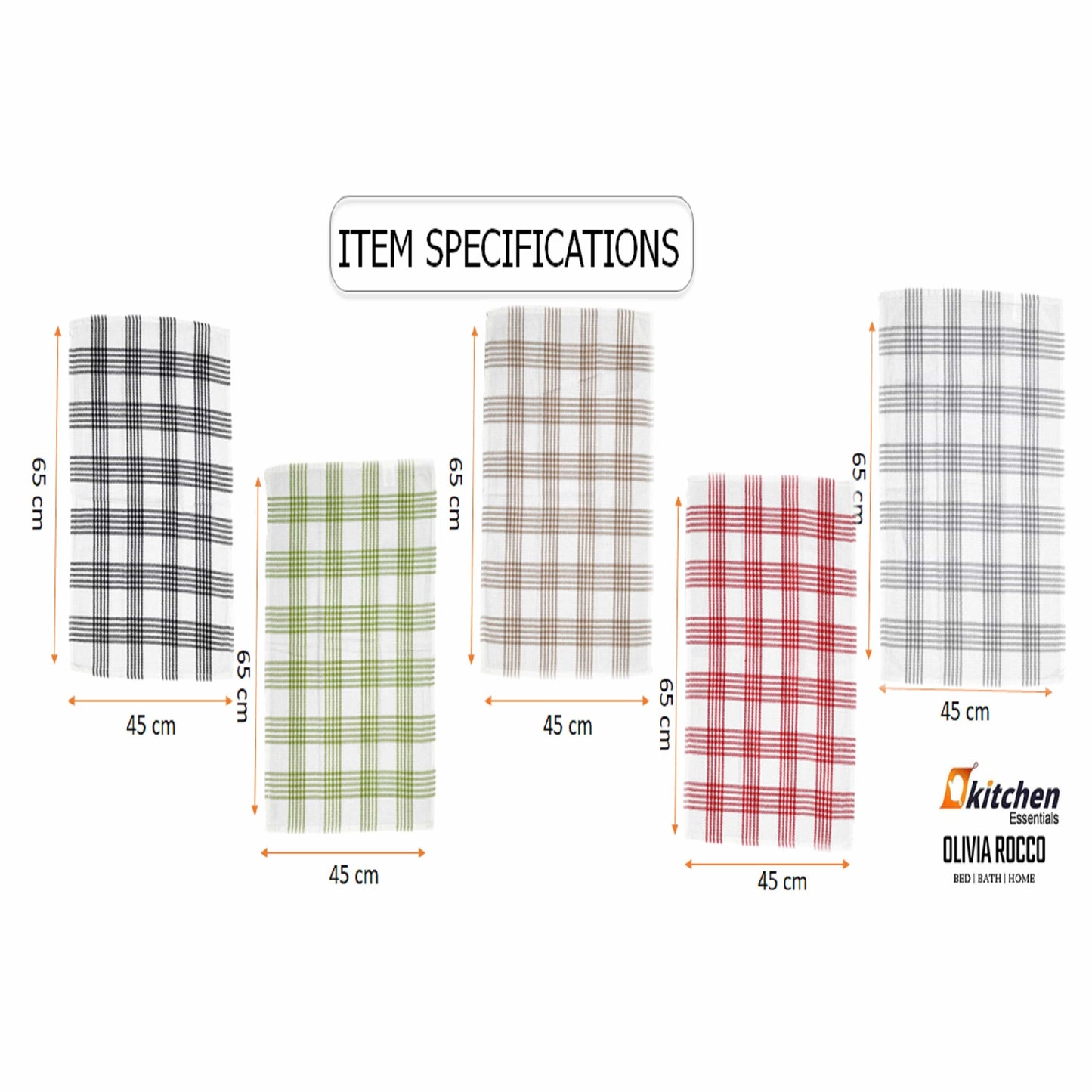 OLIVIA ROCCO Pack of 5 Houndstooth Cotton Tea Towels 45cm X 65cm Super Absorbent Quick Dry Durable Decorative Kitchen Towels