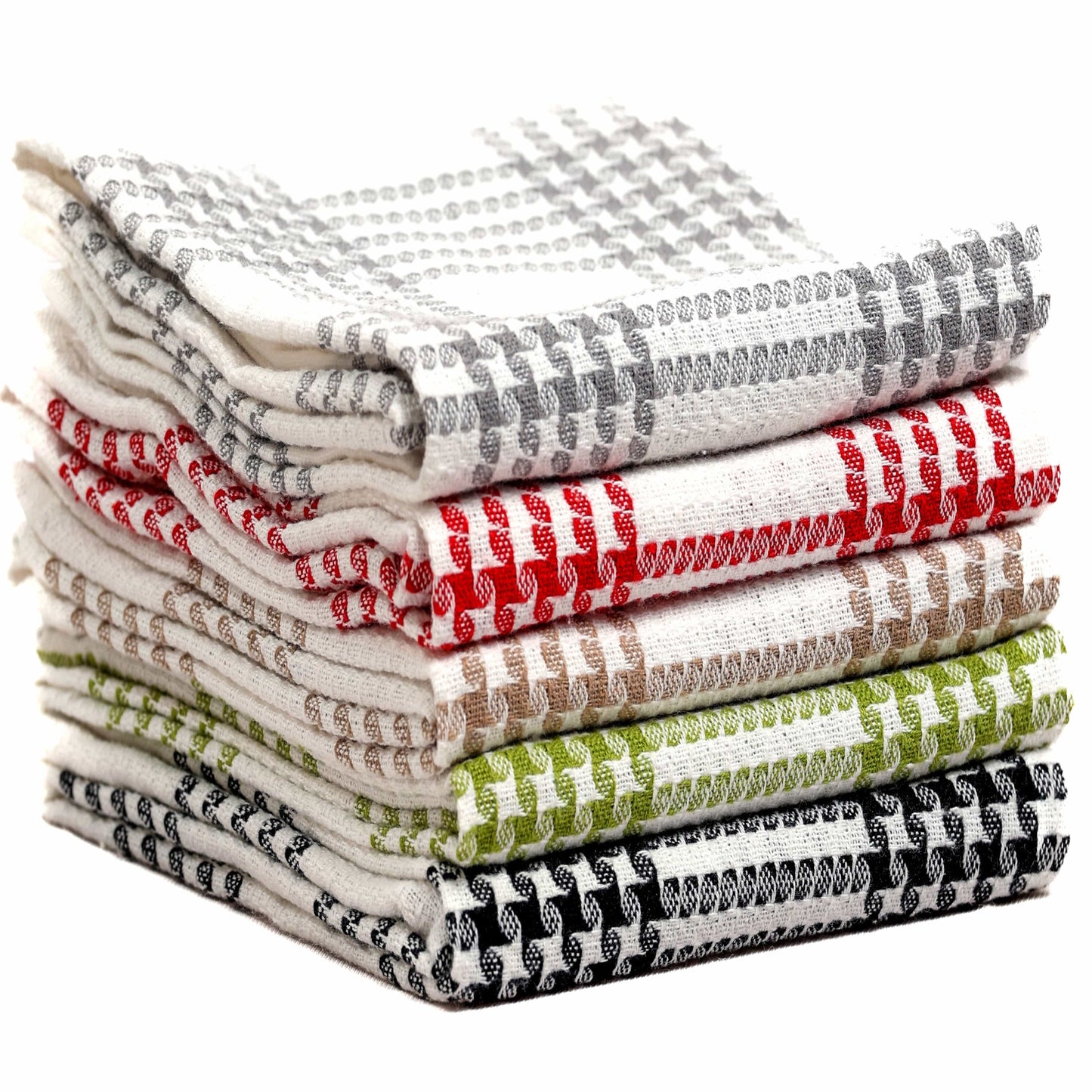 OLIVIA ROCCO Pack of 5 Houndstooth Cotton Tea Towels 45cm X 65cm Super Absorbent Quick Dry Durable Decorative Kitchen Towels