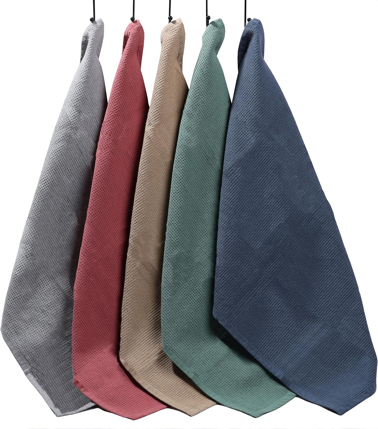 OLIVIA ROCCO 5 Pack Ultra Absorbent Waffle Kitchen Tea Towels Soft Cotton Assorted Colours For Home And Catering Use Set