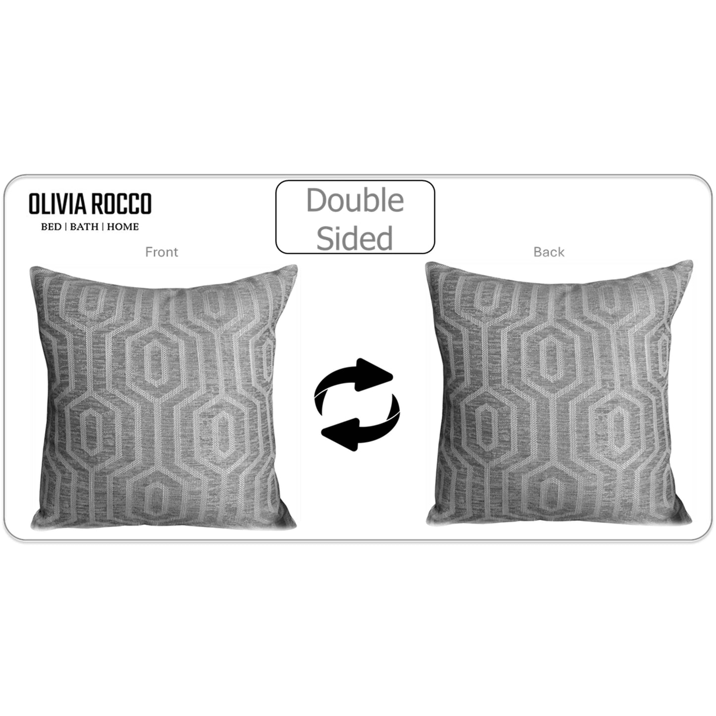 OLIVIA ROCCO Paris Cushion Covers 2 Pack Modern Grey Square Decorative Cushions With Invisible Zipper For Sofa And Bed Set