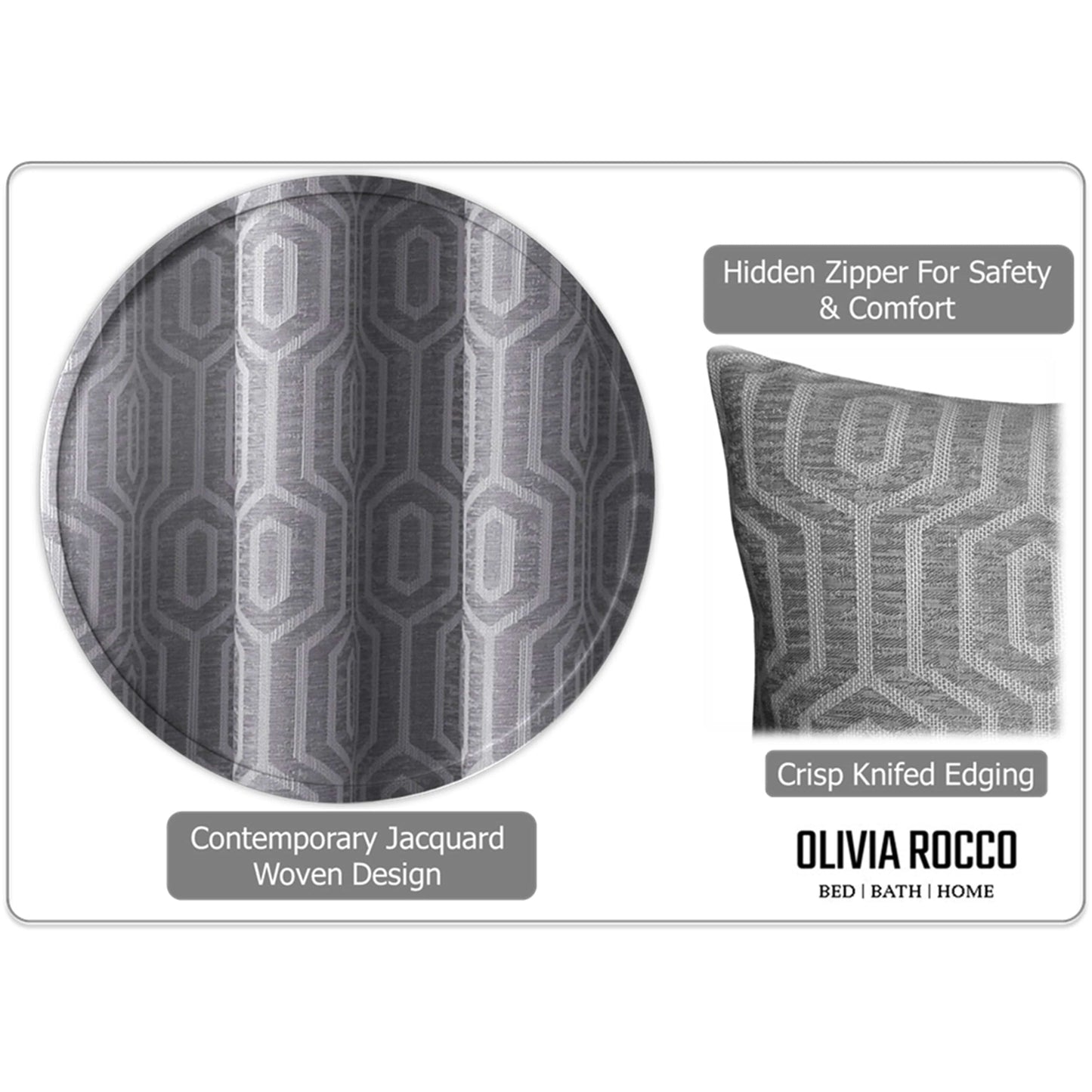 OLIVIA ROCCO Paris Cushion Covers 2 Pack Modern Grey Square Decorative Cushions With Invisible Zipper For Sofa And Bed Set