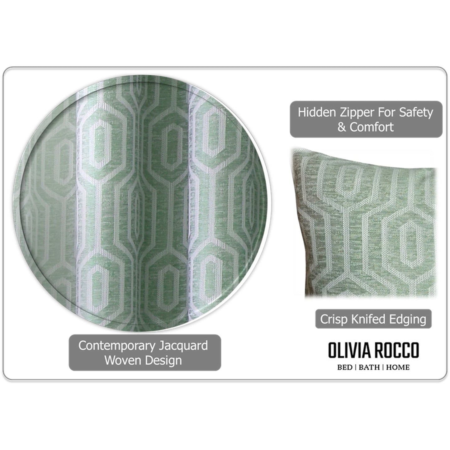 OLIVIA ROCCO Paris Cushion Covers Two Pack Modern Sage Green Decorative Square Scatter Cushions With Invisible Zipper For Sofa And Bed