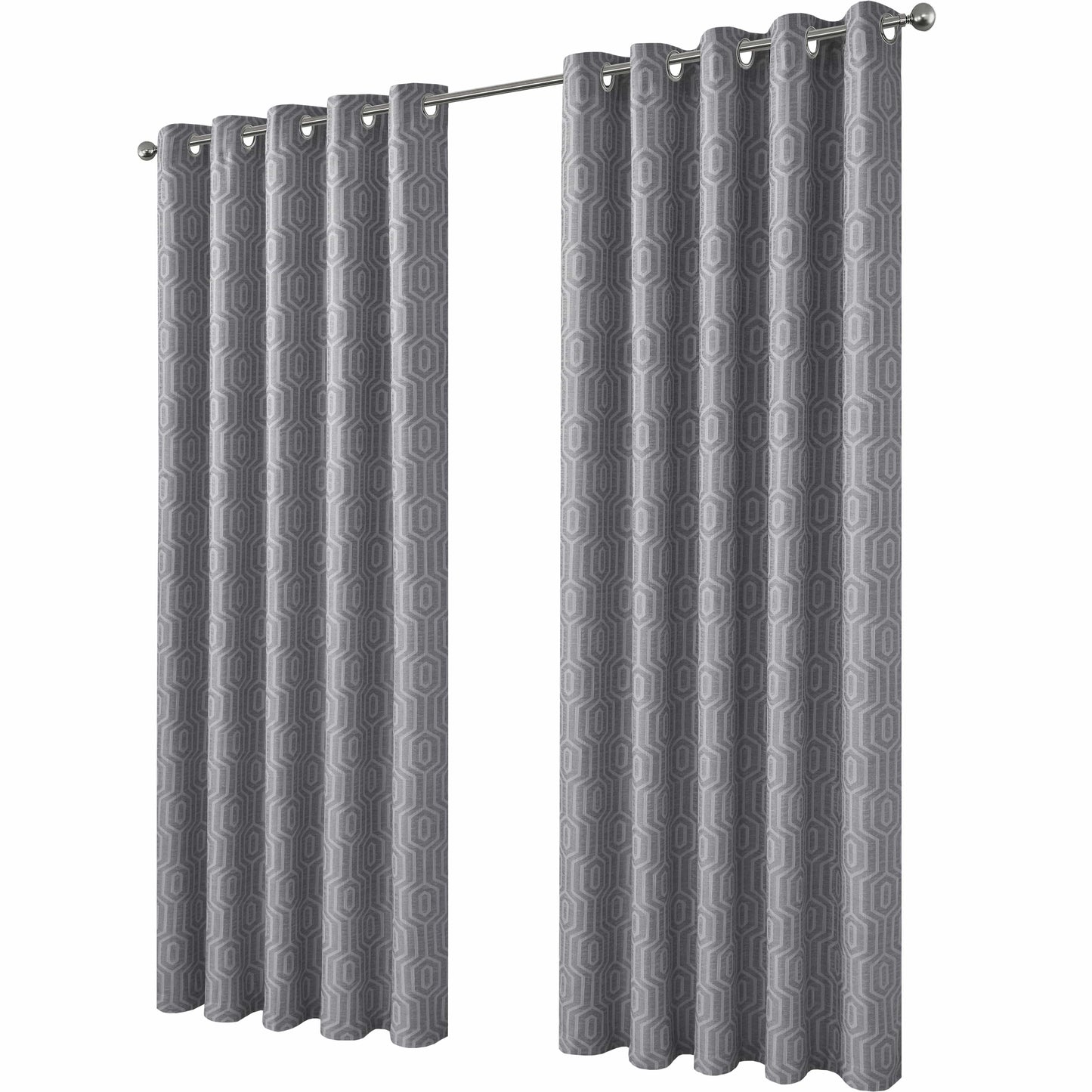 OLIVIA ROCCO Paris Eyelet Jacquard Curtains Grey Geometric Pattern Thermal Insulated Light Blocking For Bedroom And Lounge