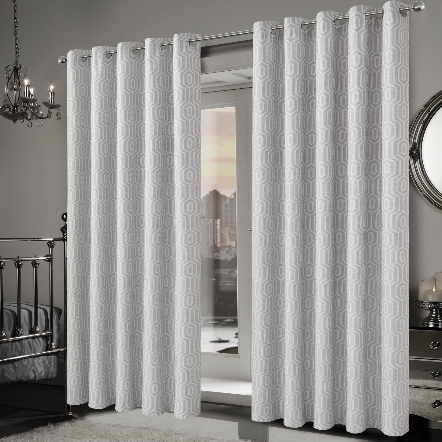 OLIVIA ROCCO Paris Eyelet Jacquard Curtains Natural Geometric Pattern Thermal Insulated Light Blocking for Bedroom and Lounge