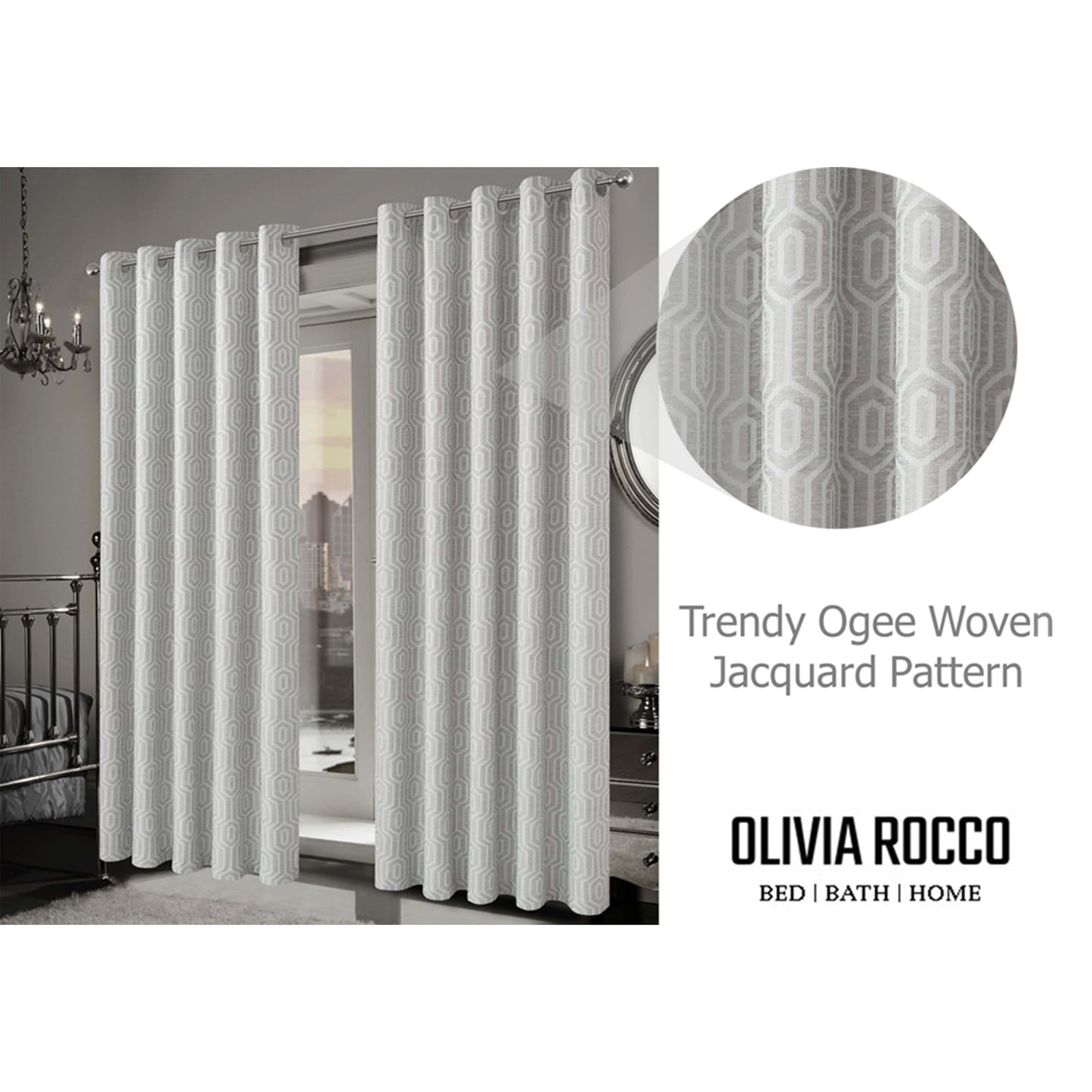 OLIVIA ROCCO Paris Eyelet Jacquard Curtains Natural Geometric Pattern Thermal Insulated Light Blocking for Bedroom and Lounge