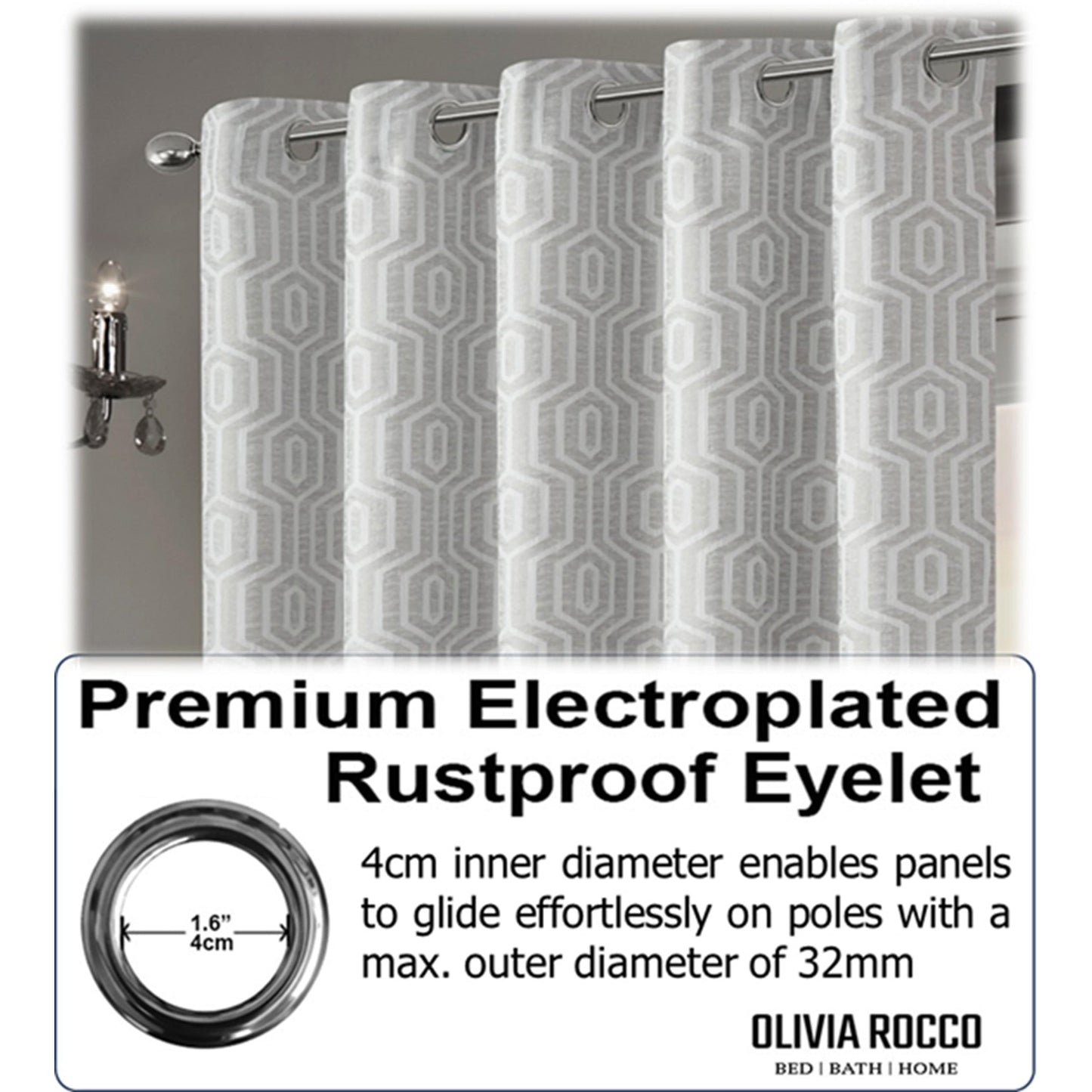 OLIVIA ROCCO Paris Eyelet Jacquard Curtains Natural Geometric Pattern Thermal Insulated Light Blocking for Bedroom and Lounge