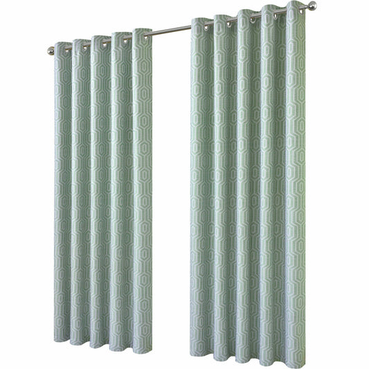 OLIVIA ROCCO Paris Eyelet Jacquard Curtains Sage Green Geometric Pattern Thermal Insulated Light Blocking For Bedroom Lounge